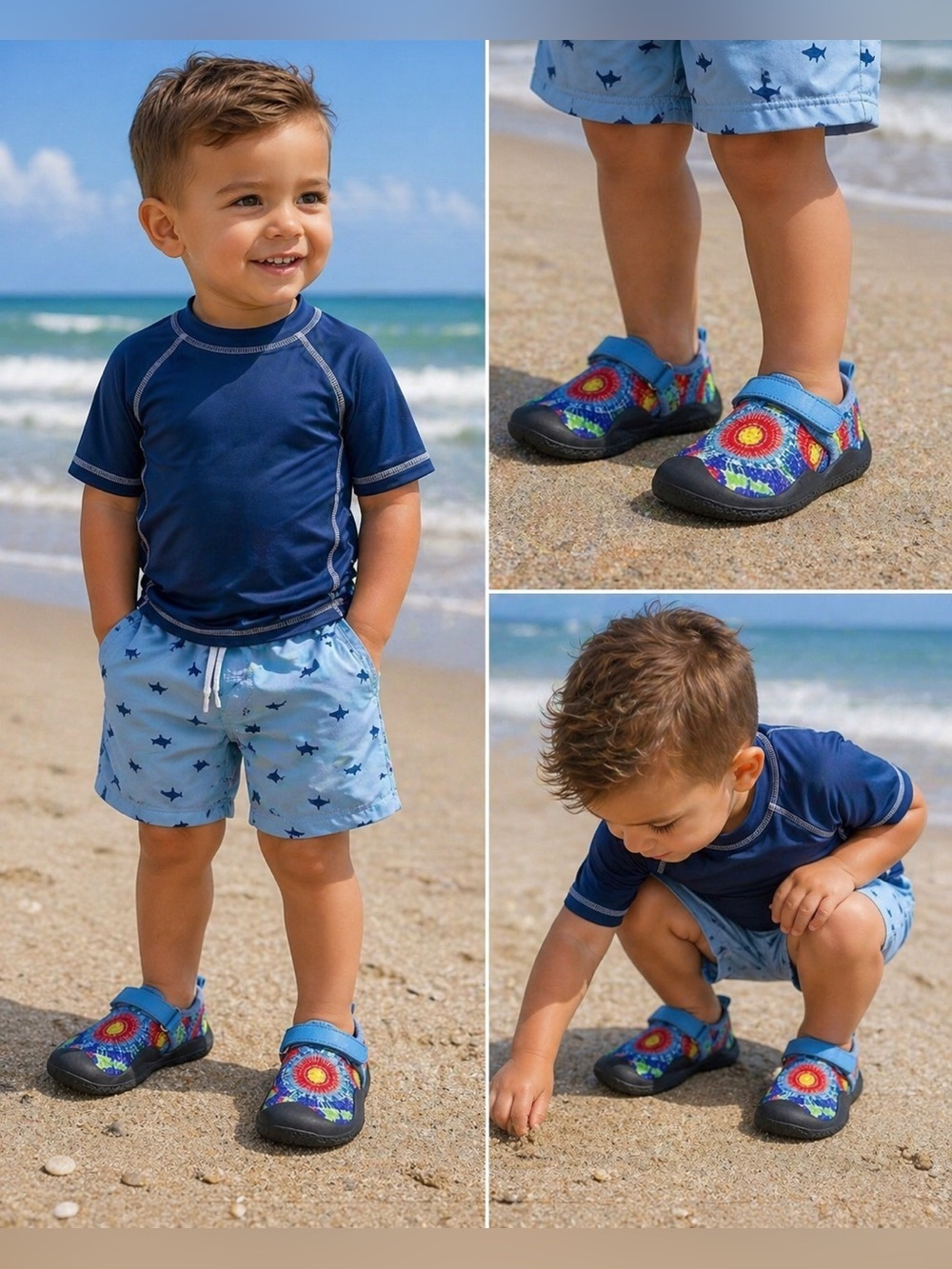 Robeez Boys Slip Resistant Neoprene Water Shoes for Beach Spiral Tye Dye 10 NWT